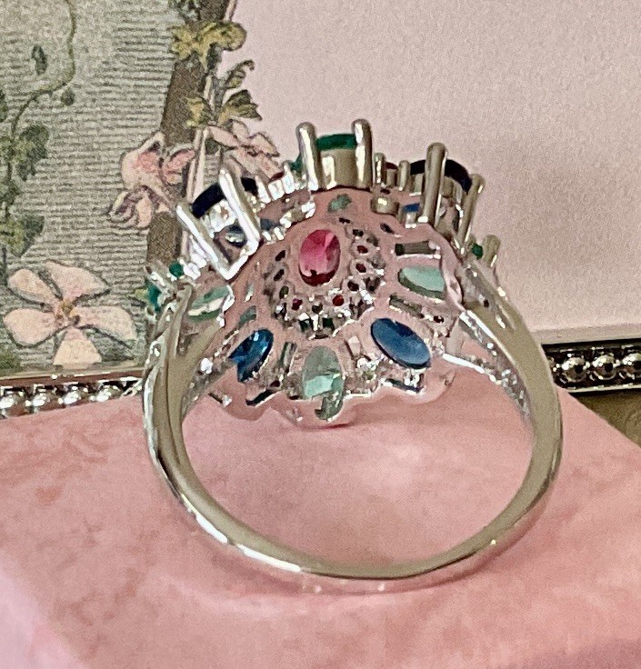 MULTI-COLOR & MULTI-STONE RING – PINK, BLUE & GREEN – .925 STERLING – 5.0ctw!!!