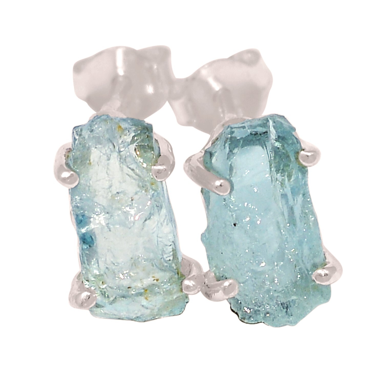 Natural Aquamarine Rough – Brazil 925 Silver Earrings Stud Jewelry ALLE-19390