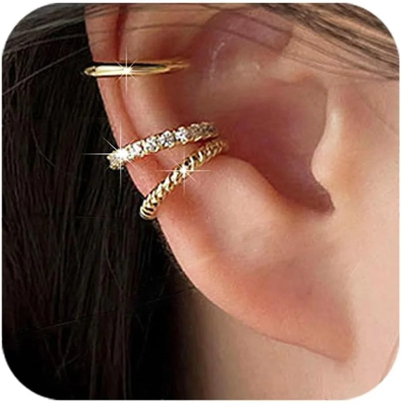 3Pcs Ear Cuffs Non Piercings Gifts for Girls Women, Teen Gifts Trendy Stuff Gold