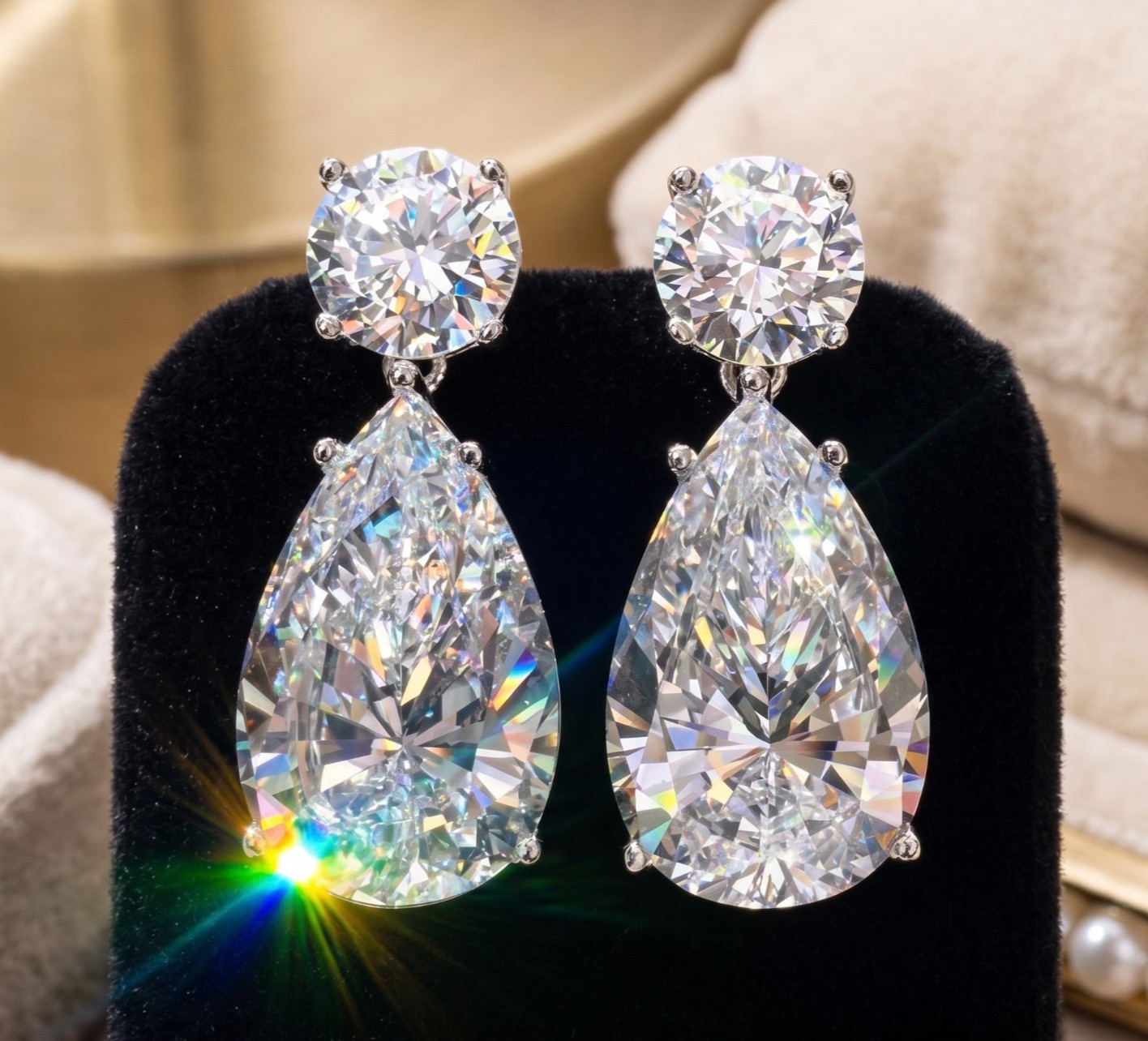 925 Silver, 24 Ct Treated Certified Gorgeous Off White Diamond Dangler Earrings