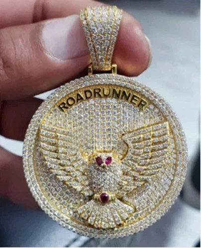 3Ct Lab Created Round Custom Word With Flying Bird Men’s Pendant 14K Gold Plated
