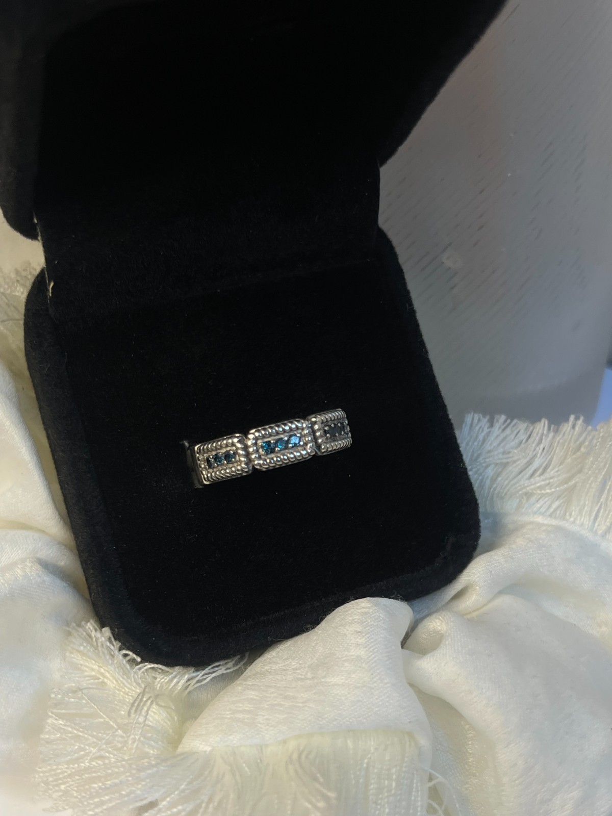 Genuine Blue Diamond Ring 925 Sterling Silver Size 6 Marked SJ 925