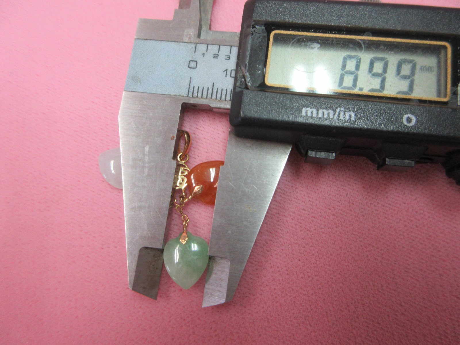 14k Solid Y. Gold Green Brown White Jadeite Jade 3 Heart Pendant Good Fortune