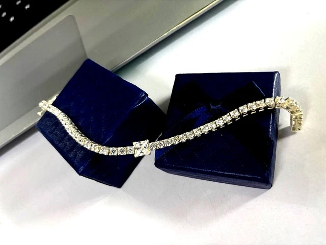 12Ct Princess Cut Lab Created Diamond Gorgeous Bracelet 14K Yellow Gold Plated