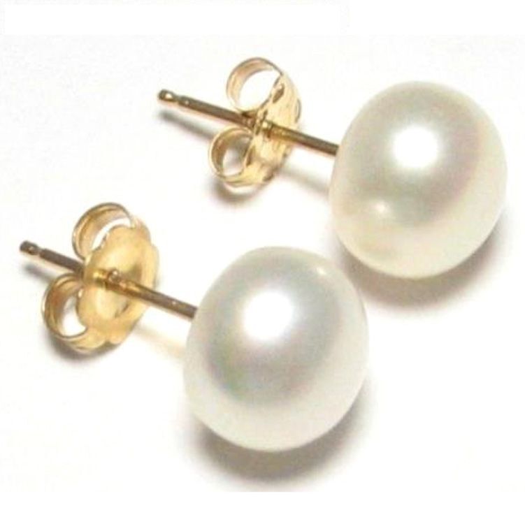 7-8mm AAA Cultured White Pearl Earring Studs 14K Gold, Gold Filled or 925 Silver