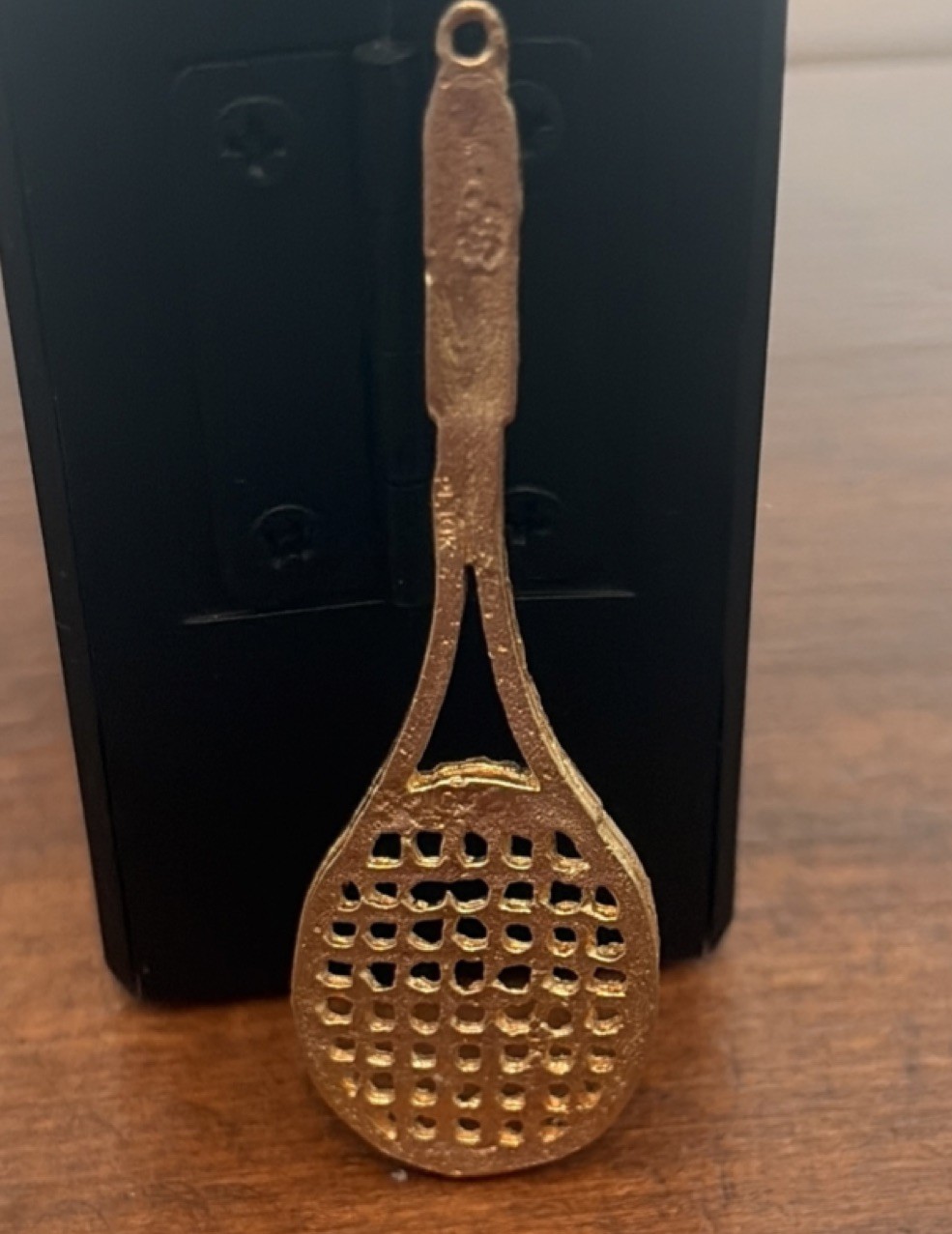 PL 10k Yellow Gold Tennis Racket Dangle Charm 2 inch Vintage