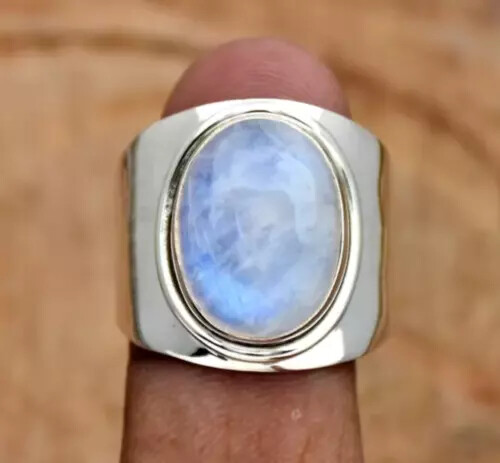 925 Sterling Silver Handmade Rainbow Moonstone Statement Gift Ring All Size R66