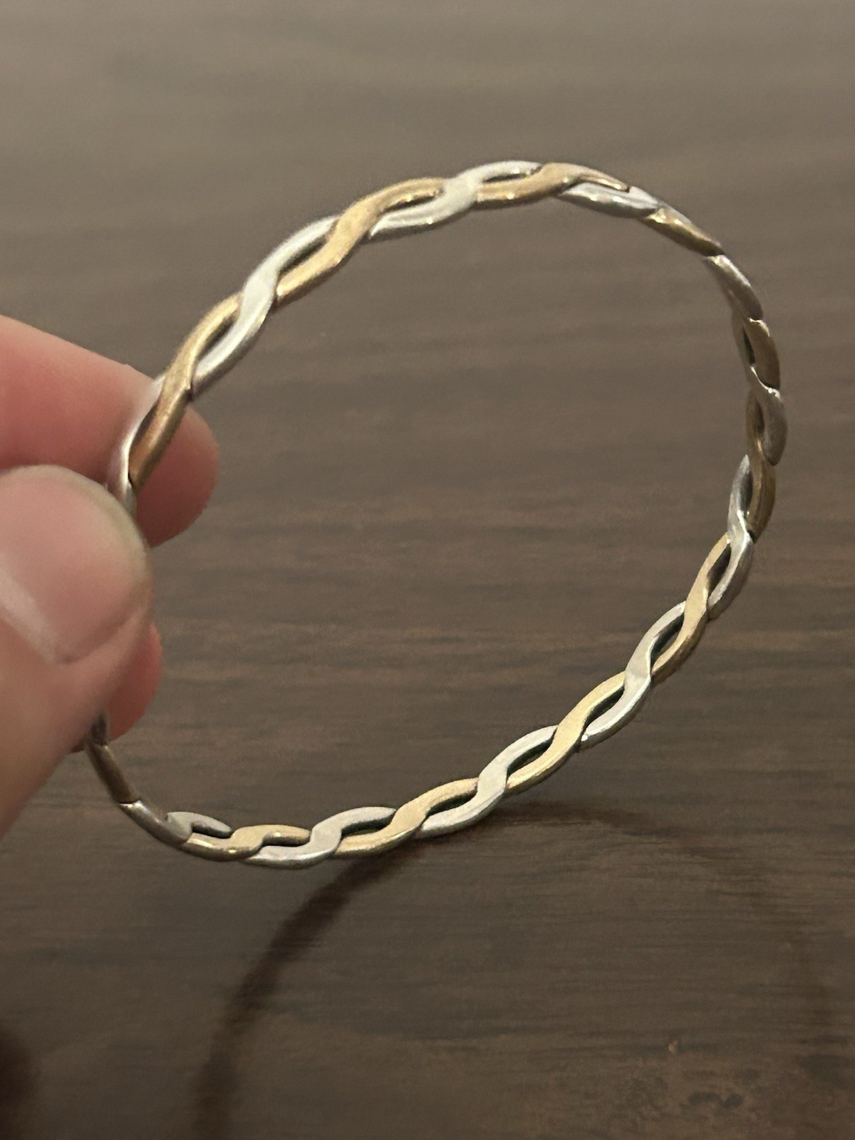Sterling Silver Two Tone Twisted Braid 4mm Thick 2 5/8 In Diam Bracelet 13 Grams