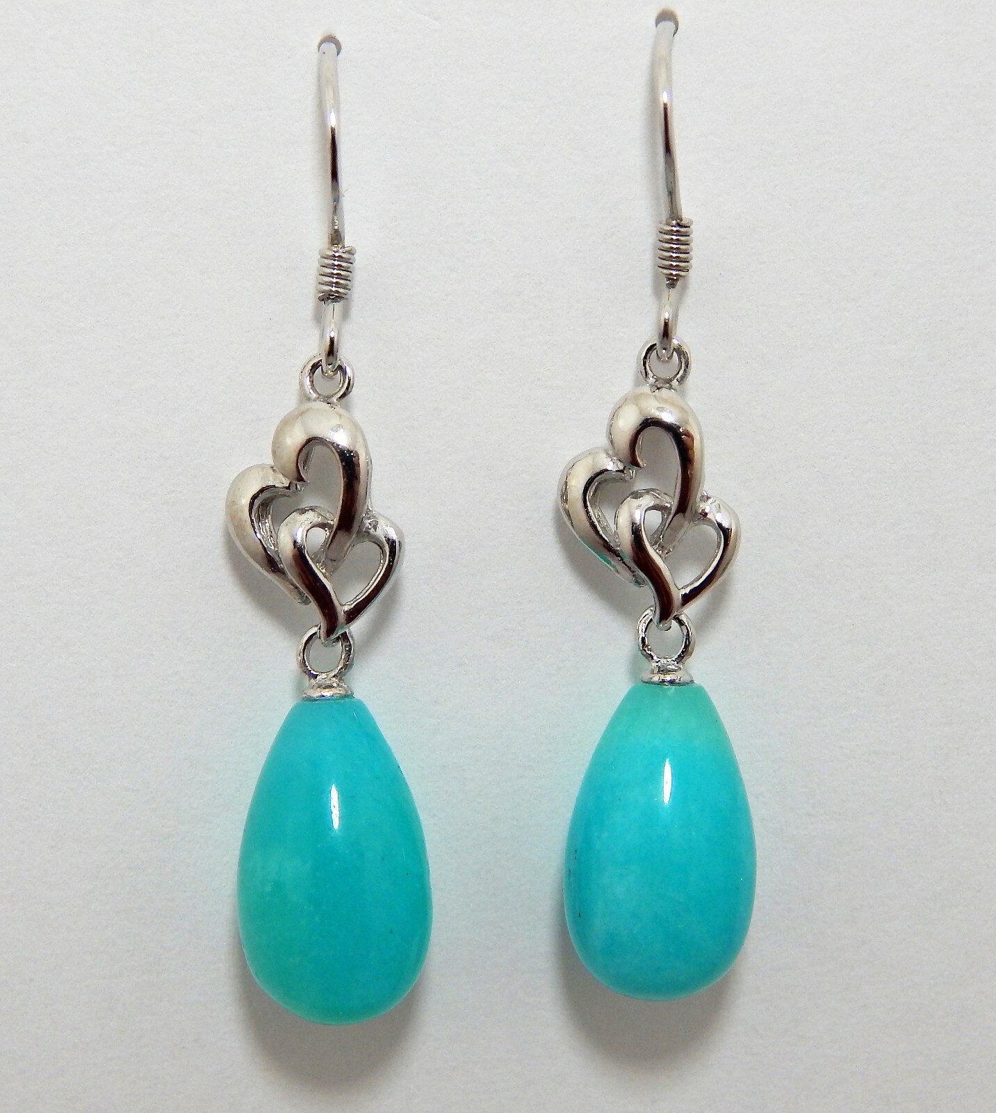 Sterling Earring Dangles 1.75″ long Peruvian Amazonite AA quality Caribbean Blue