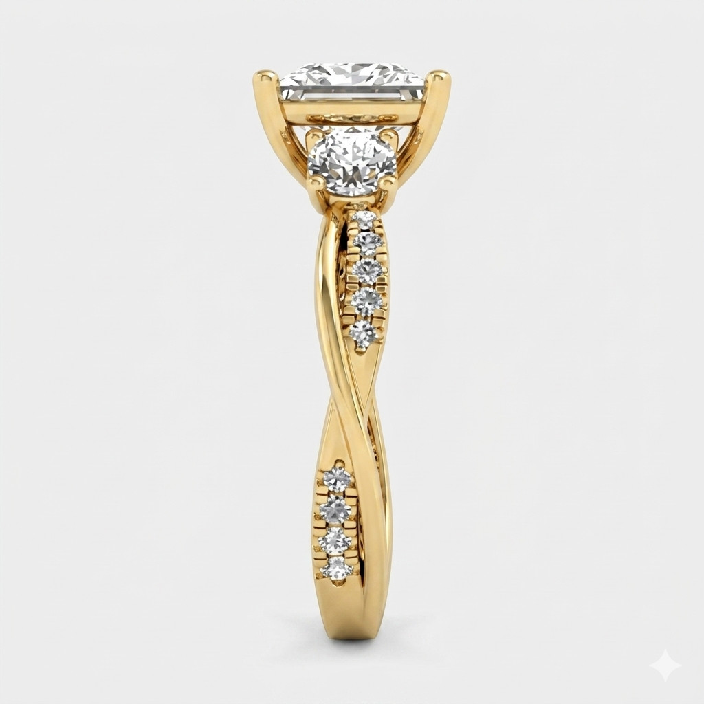 2.04 CT Squre Cut E VS1 Lab Created Diamond 14kt Yellow Gold Ring