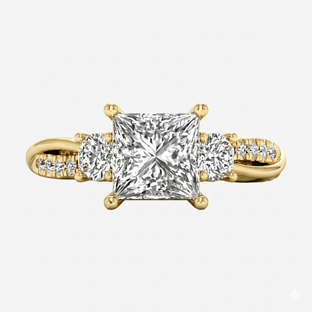 2.04 CT Squre Cut E VS1 Lab Created Diamond 14kt Yellow Gold Ring