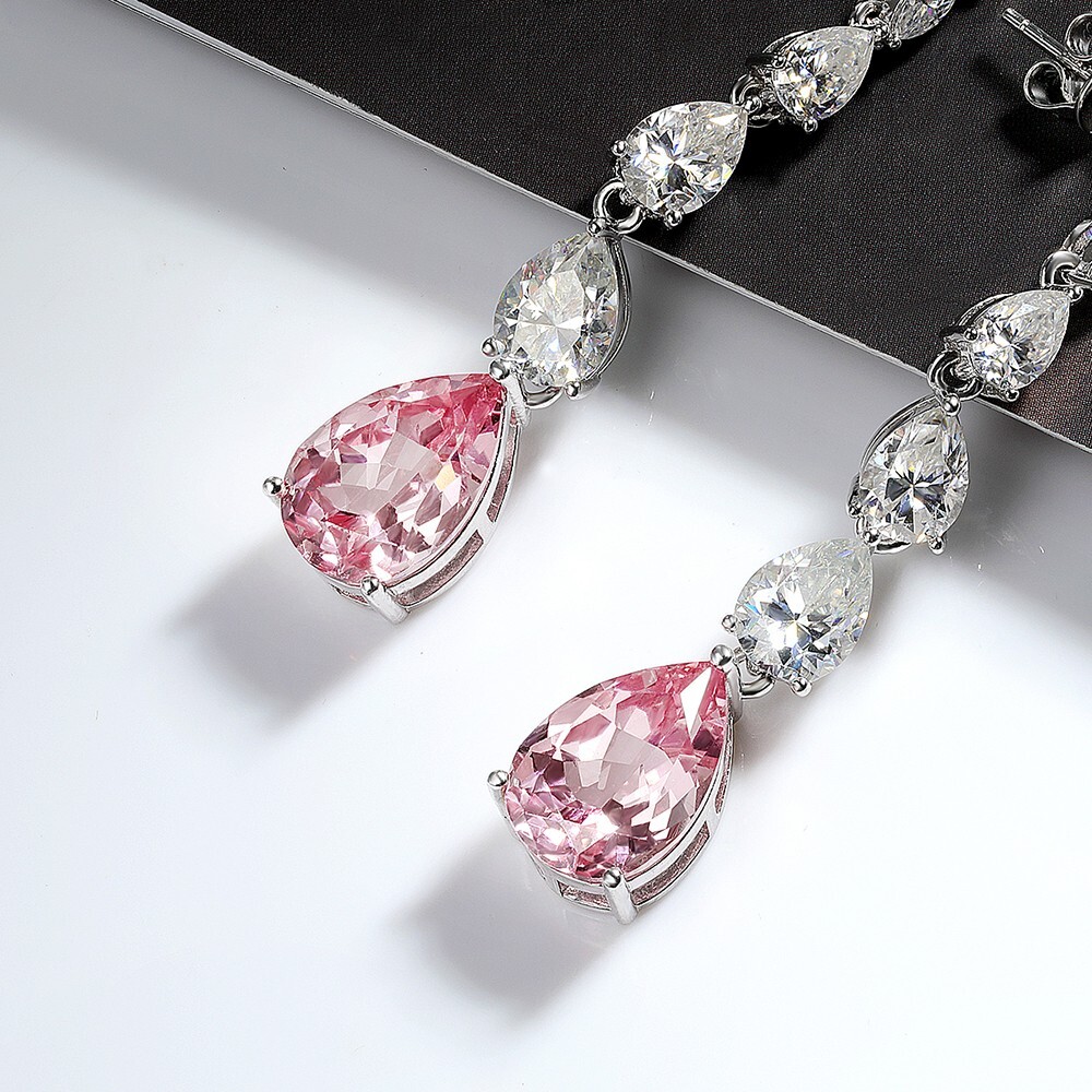 Pear Cut Padparadscha Lab Grown Diamond Drop Dangle Earrings 925 Sterling Silver