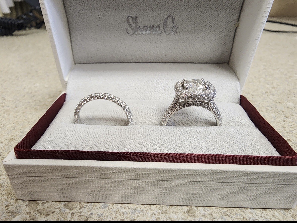 Custom Wedding Ring Set (New) 14k White Gold- Size 7 3/4 Buyer Guarantee