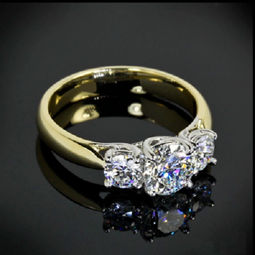 3Ct Round Lab-Created Diamond Three Stone Engagement Ring 14K Yellow Gold Finish