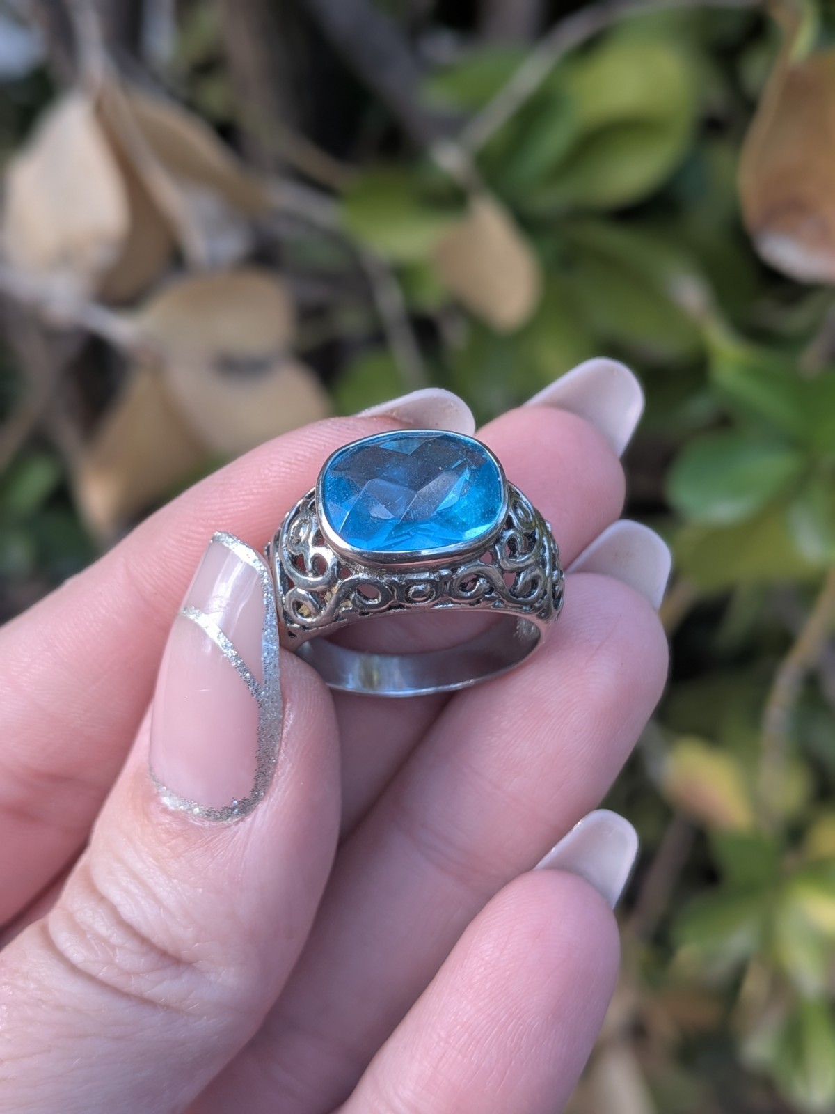Lab Created Aquamarine 316L Stainless Steel Size 8 Ring
