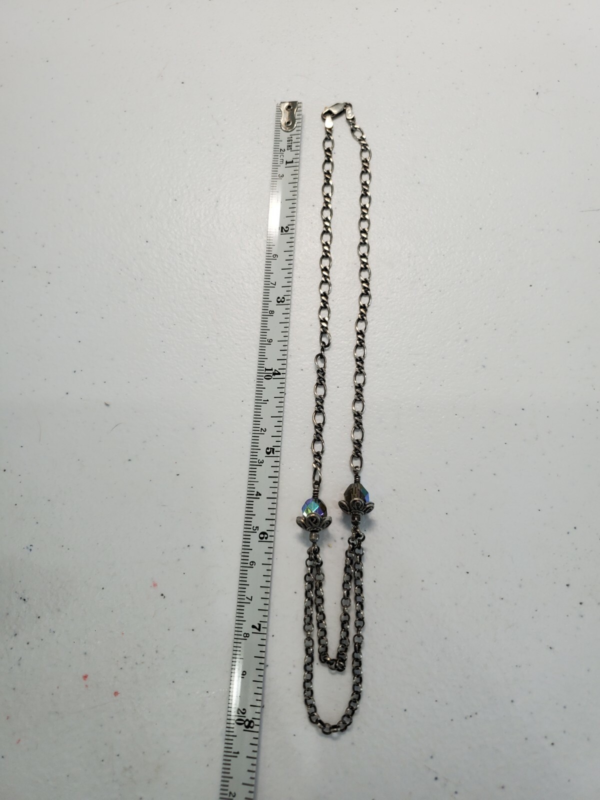 Vintage Solid Sterling Silver Layered Crystal Necklace
