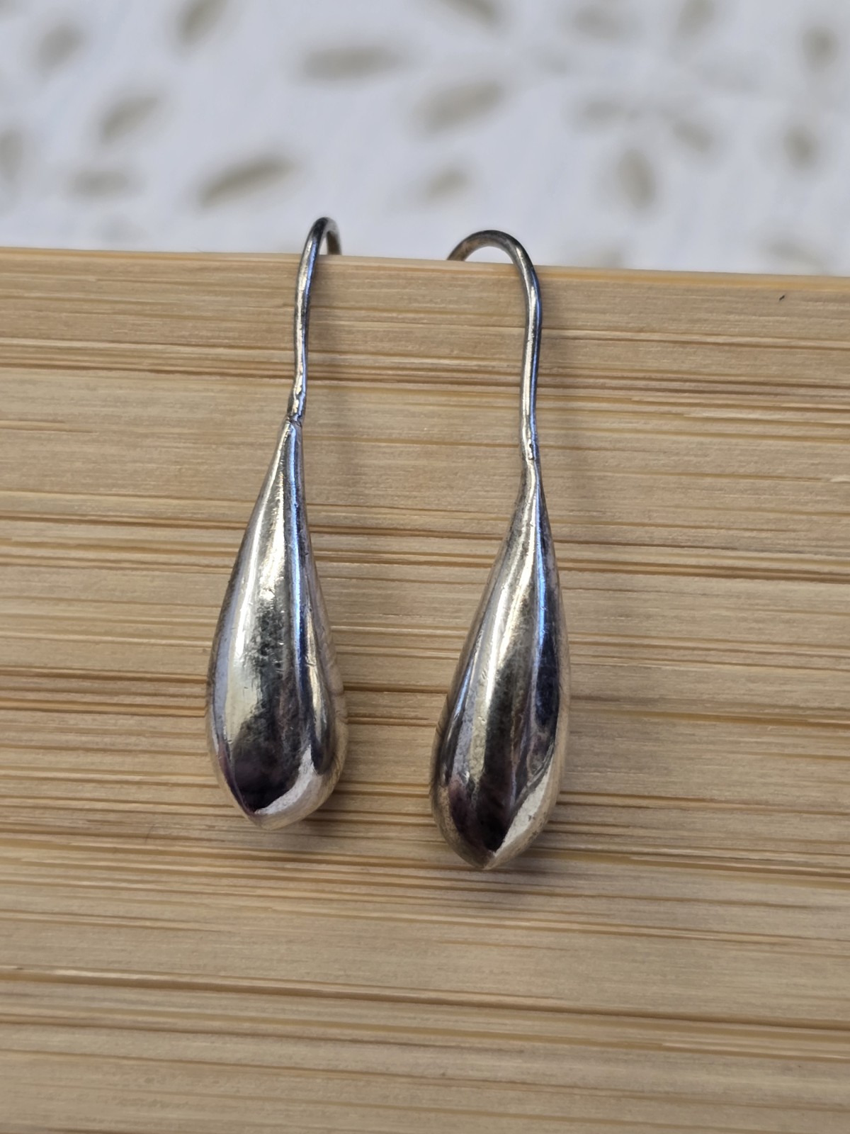 Sterling Silver Teardrop Dangle Earrings Minimalist Drop Hook ~1+ Inch