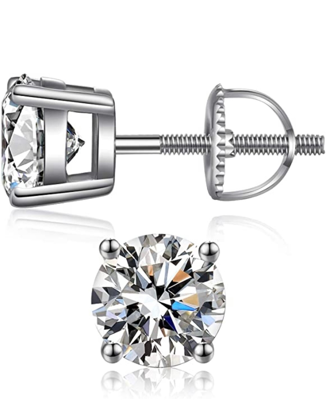 Solid 925 Sterling Silver Screw Back Studs Earrings 6MM Cubic Zirconia