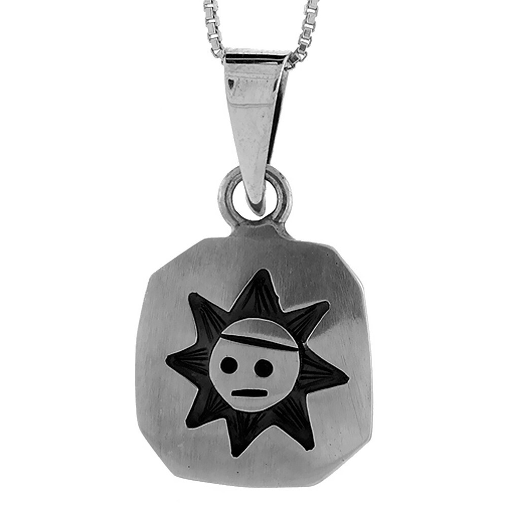 925 Sterling Silver Flat Black Sun Design Pendant 5/8 (16mm) Inch Tall