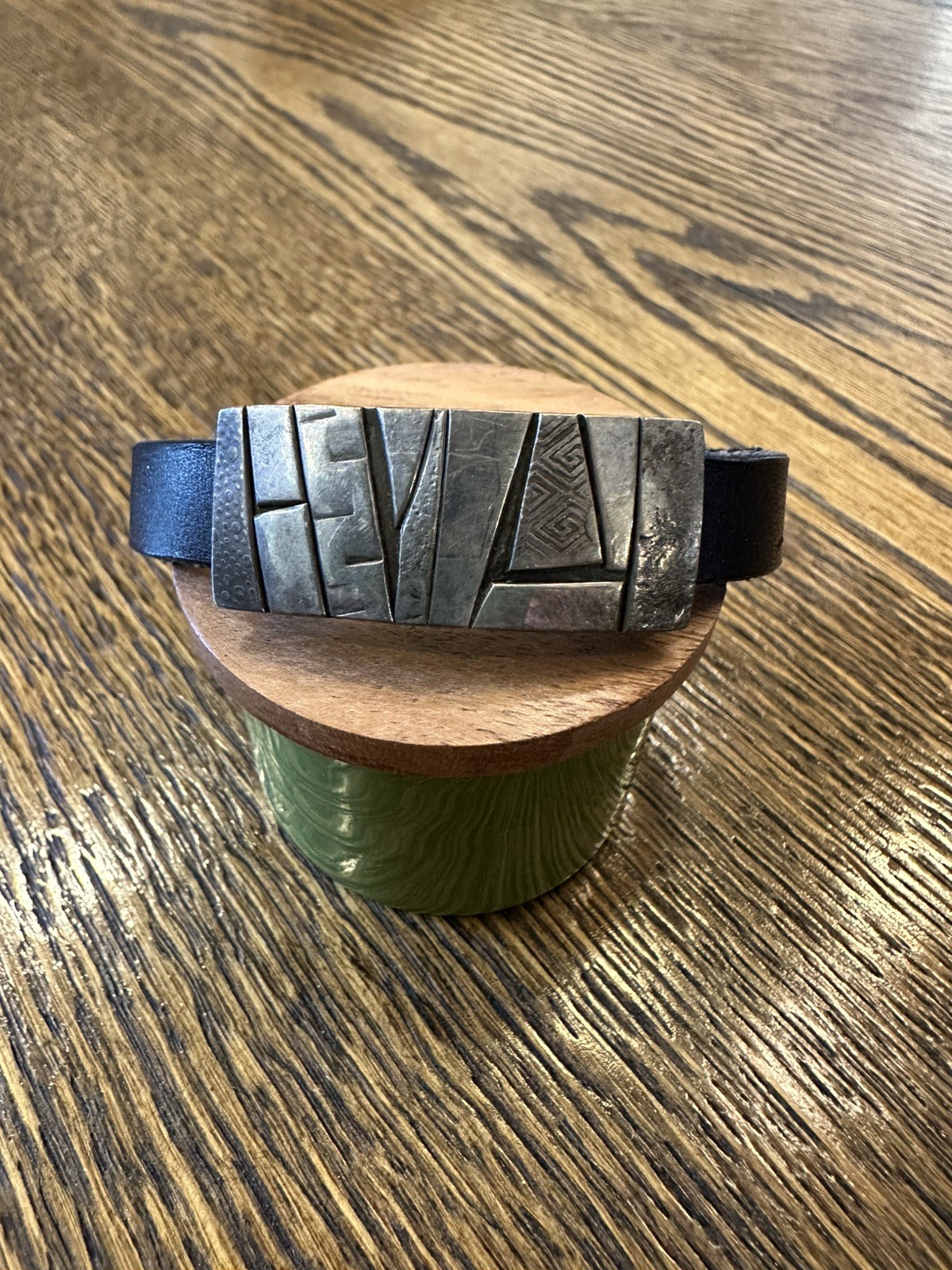 925 Sterling Silver and Leather bracelet by artist Dave Robertson. Signed. RARE