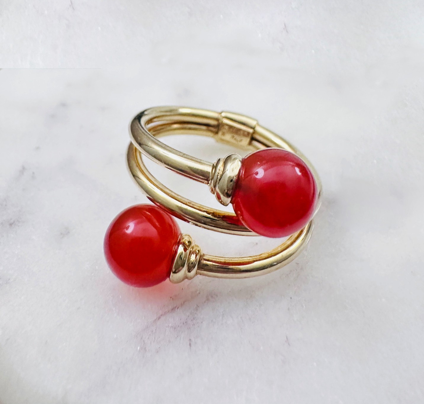 Estate 14k Solid Yellow Gold Unique Milor Italy Carnelian Wrap Around Ring, 10.5