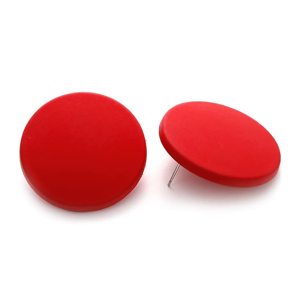Button Earrings, Large Round Acrylic Stud Earrings for Women(Red)