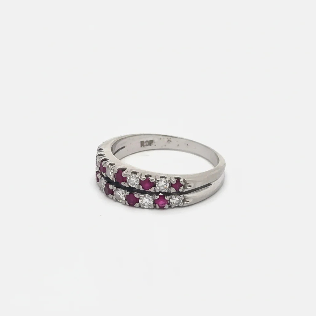 Ruby and Diamond Double Row Stacker in 18k White Gold