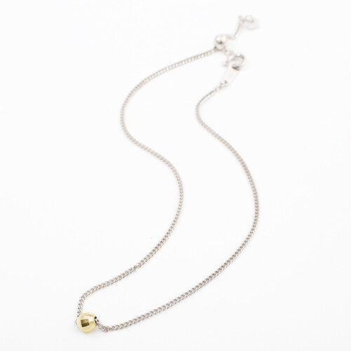 Pt850 Solid Platinum Curb Link Chain Bracelet 9″ Adjustable 18K Gold Mirror Ball