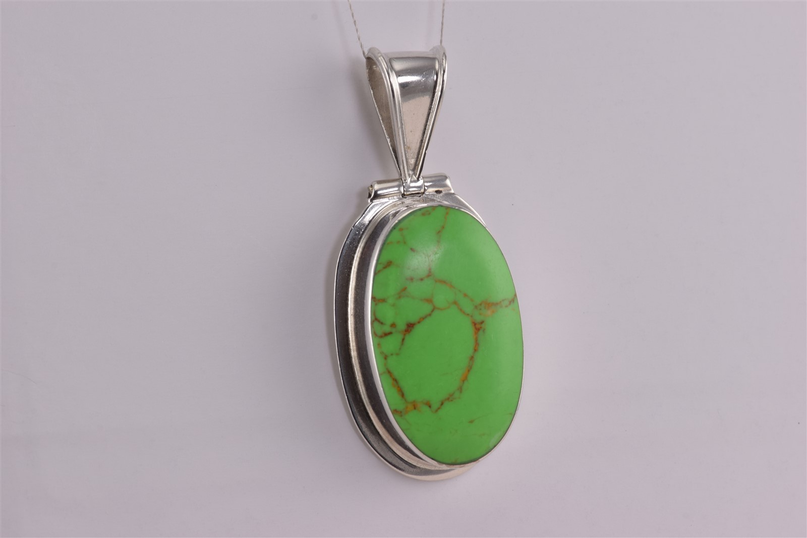 Sterling Silver 33mm x 20mm Green Copper Turquoise Statement 925 Pendant