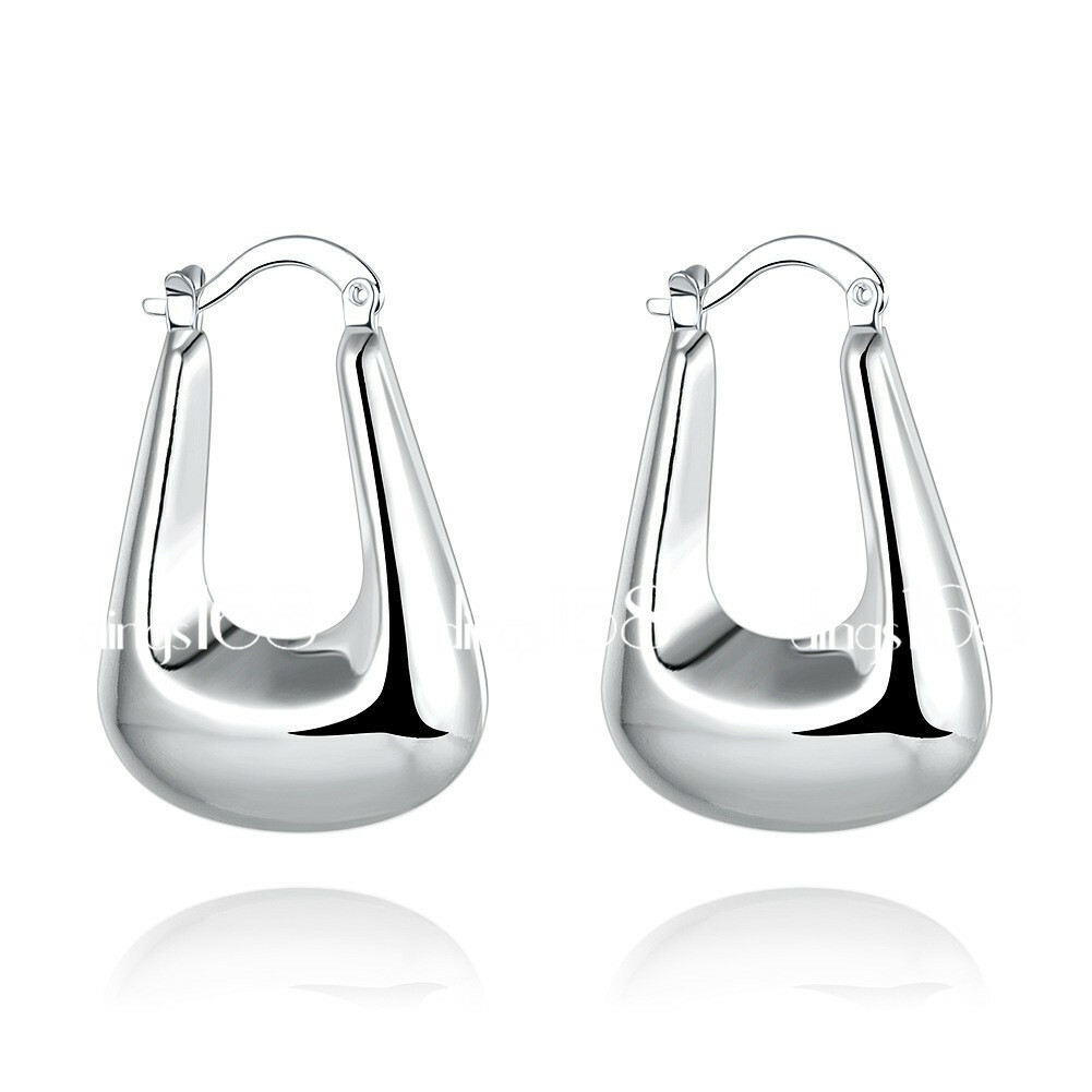 Women’s Classic 925 Sterling Silver 29mm*20mm U-shaped Puffed Hoop Earrings H4U