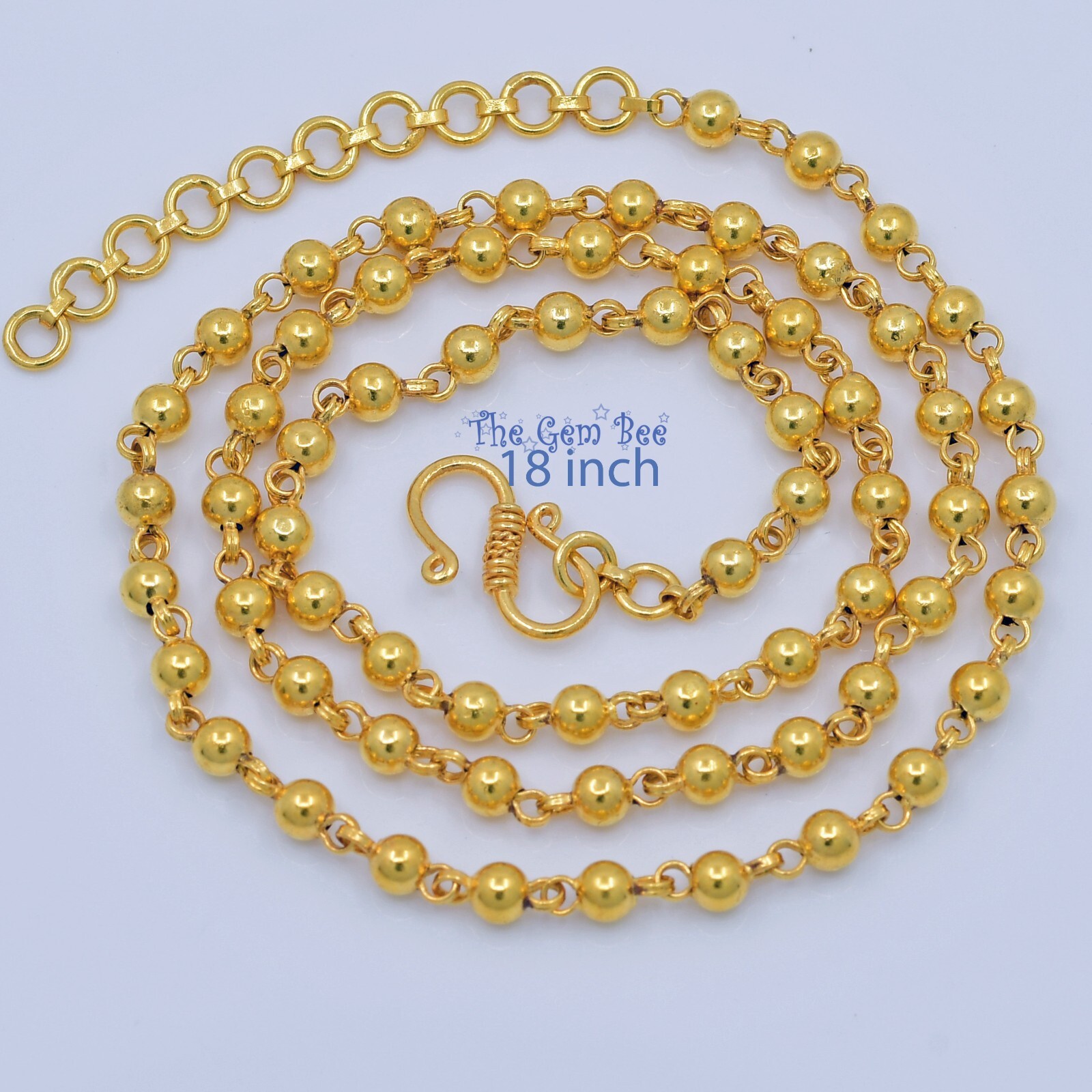 18k Solid Yellow Gold Handmade 3mm Smooth Bead Ball Sphere Chain Necklace