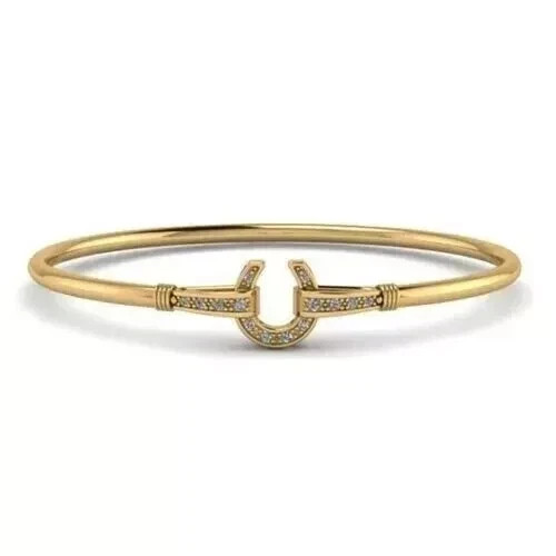 2 Ct Round Cut Moissanite Horseshoe Bangle Bracelet 14K Yellow Gold Plated
