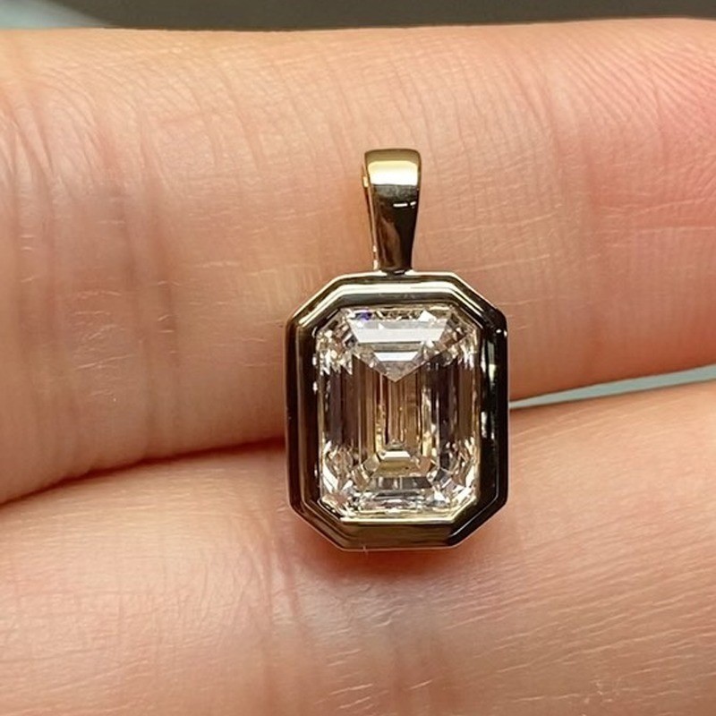 3.60 CT Emerald White Diamond Bezel Set Pendant No Chain 925 Silver
