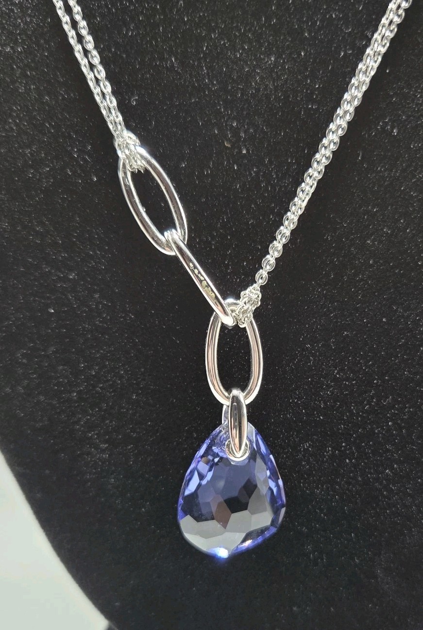 Signed SWAROVSKI MINI PARALLELE Tanzanite Necklace 1098422 Hangtag Swan Stamp