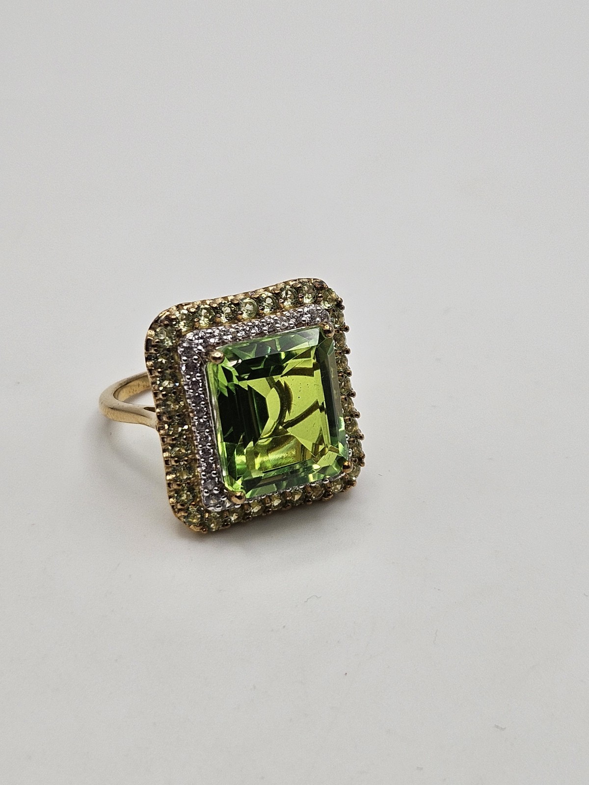 Sterling Silver Vermeil Chartreuse Quartz Multi Gemstone Double Halo Ring Size 9