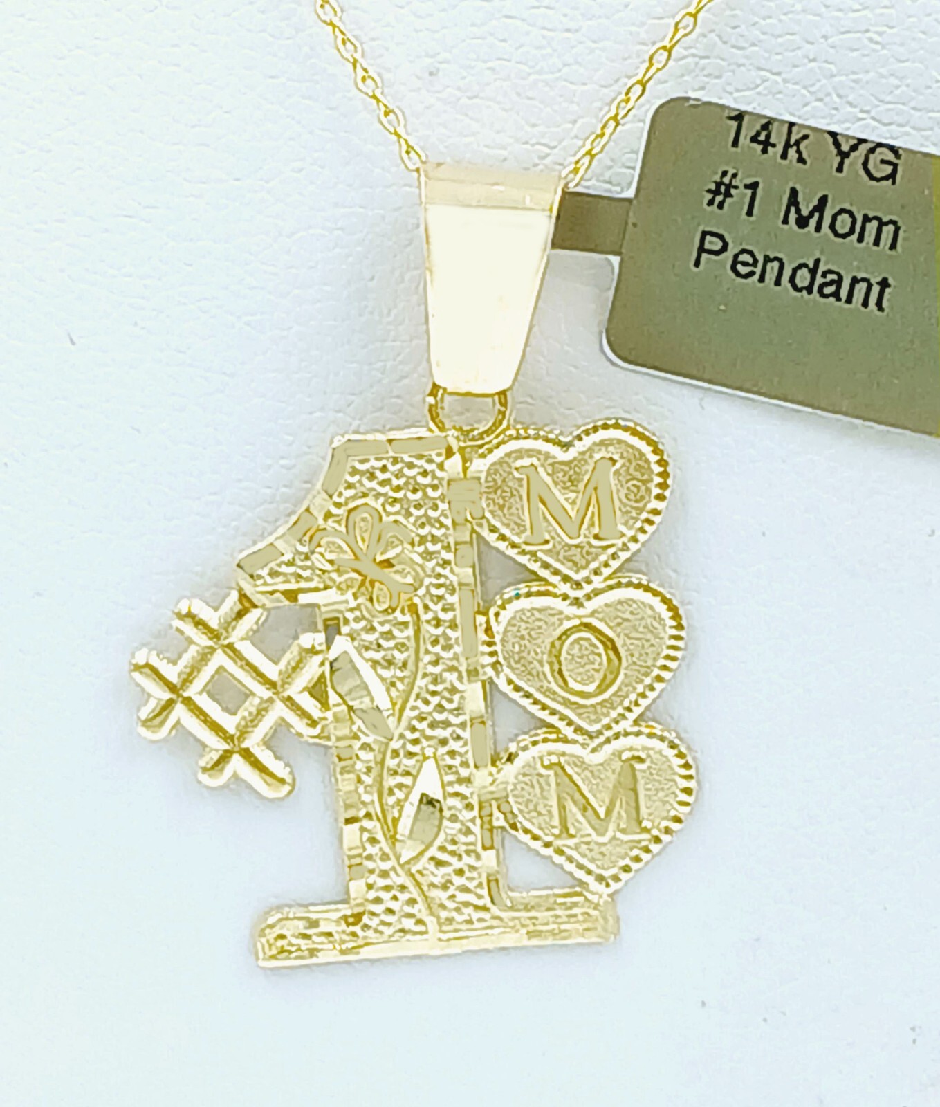 #1 MOM PENDANT 14K SOLID YELLOW GOLD – Free Shipping – Made in USA