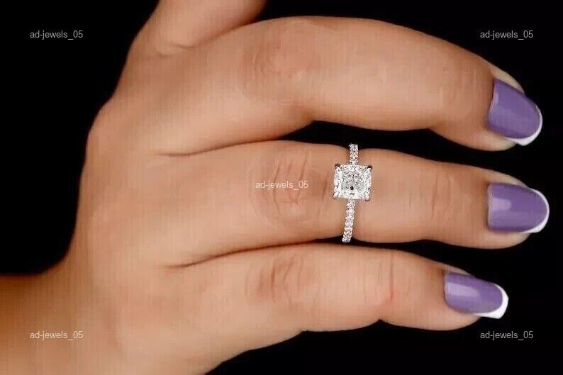 14K Solid White Gold Diamond Solitaire with Accents Engagement Boho Ring Jewelry