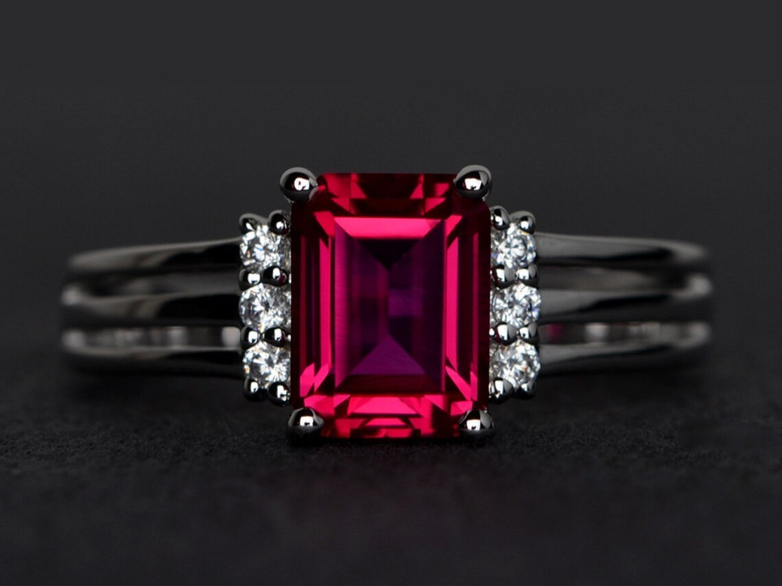 Pink Ruby Women Ring Lab Created 925 Sterling Silver Minimal Ring Duty Free