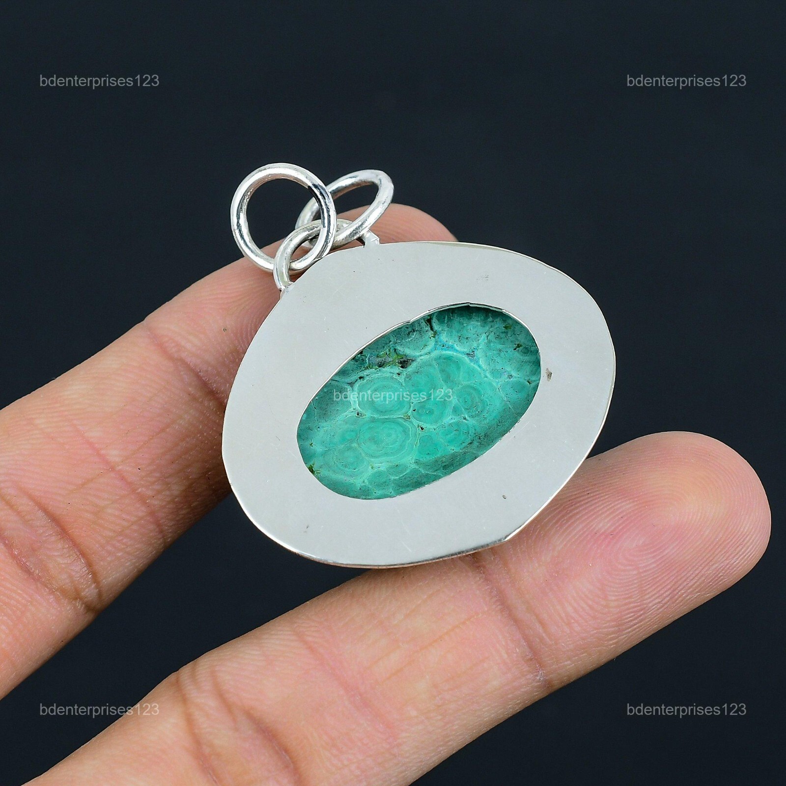 Oval Natural Malachite Sterling Silver Anniversary Engagement Trendy New Pendant