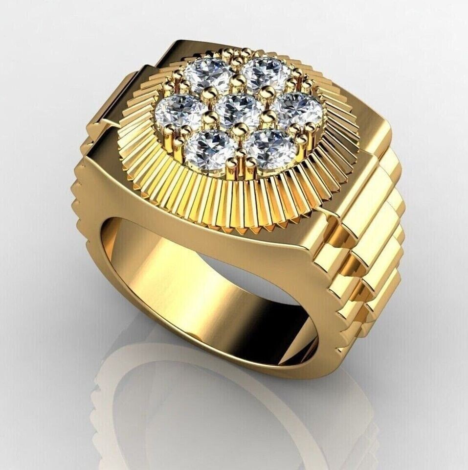 Men’s 3Ct Round Cut Lab Created Diamond Rolex Design Ring 14K Yellow Gold Plated