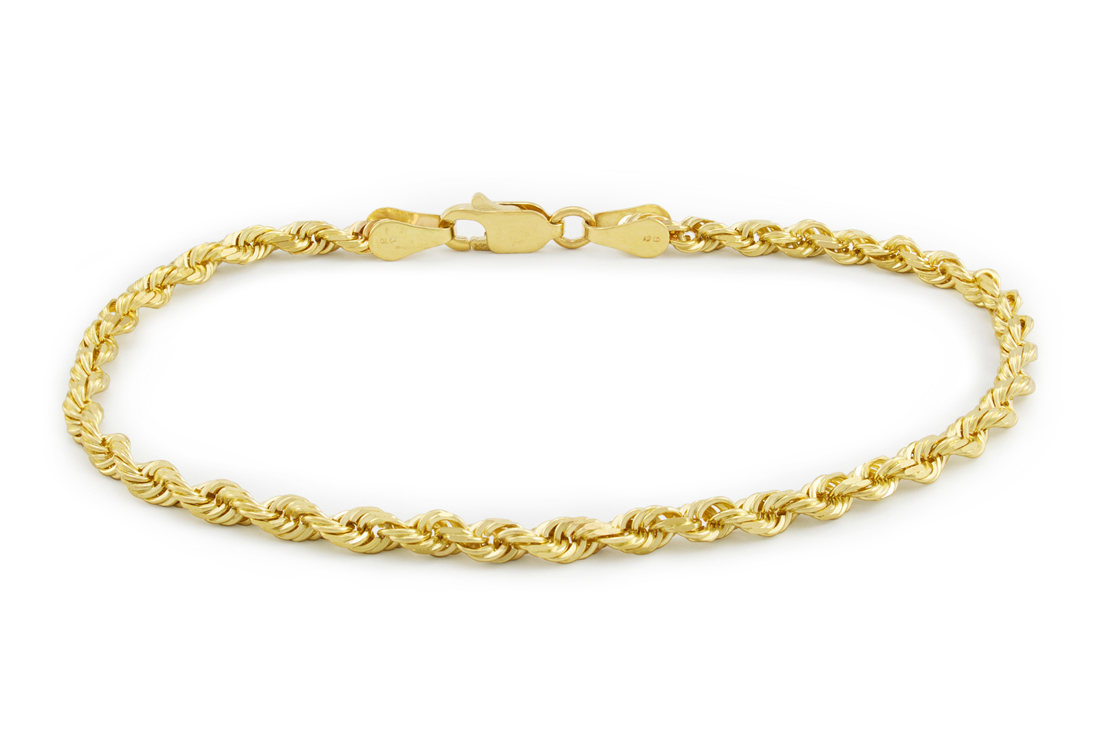14K Yellow Gold 3mm Diamond Cut Rope Chain Link Bracelet Lobster Clasp 7″ 8″ 9″