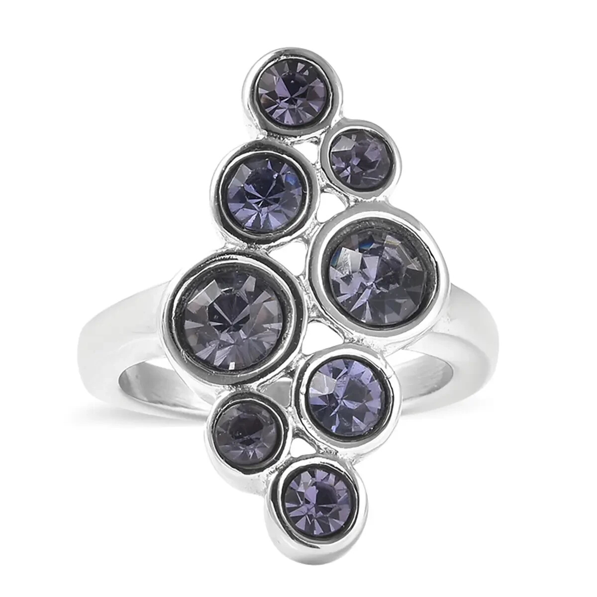Elongated Cluster Ring: Purple Austrian Crystal 316L Stainless Steel Size 6 NEW