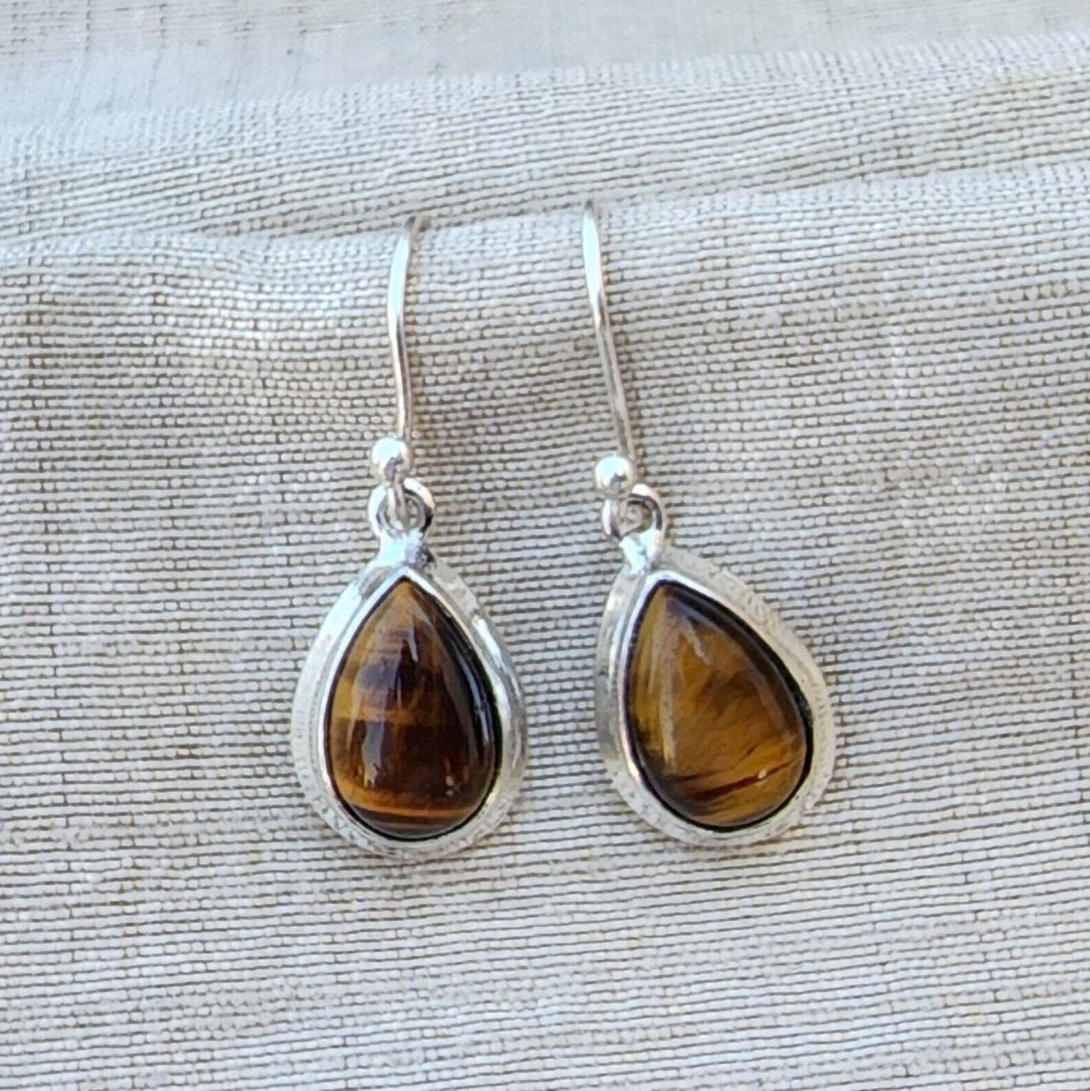 925 Sterling Silver Tiger’s Eye Earrings Natural Gemstone Jewellery for Women