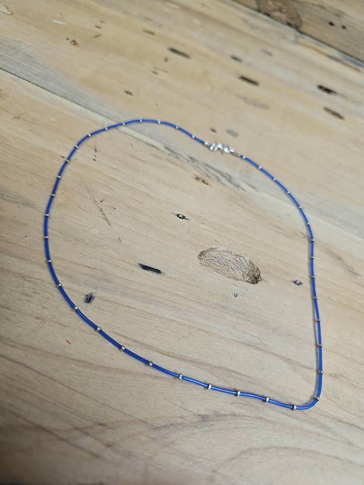 Navy Blue Silicone Choker Necklace W 925 Sterling Silver Accent Beads 16in R622
