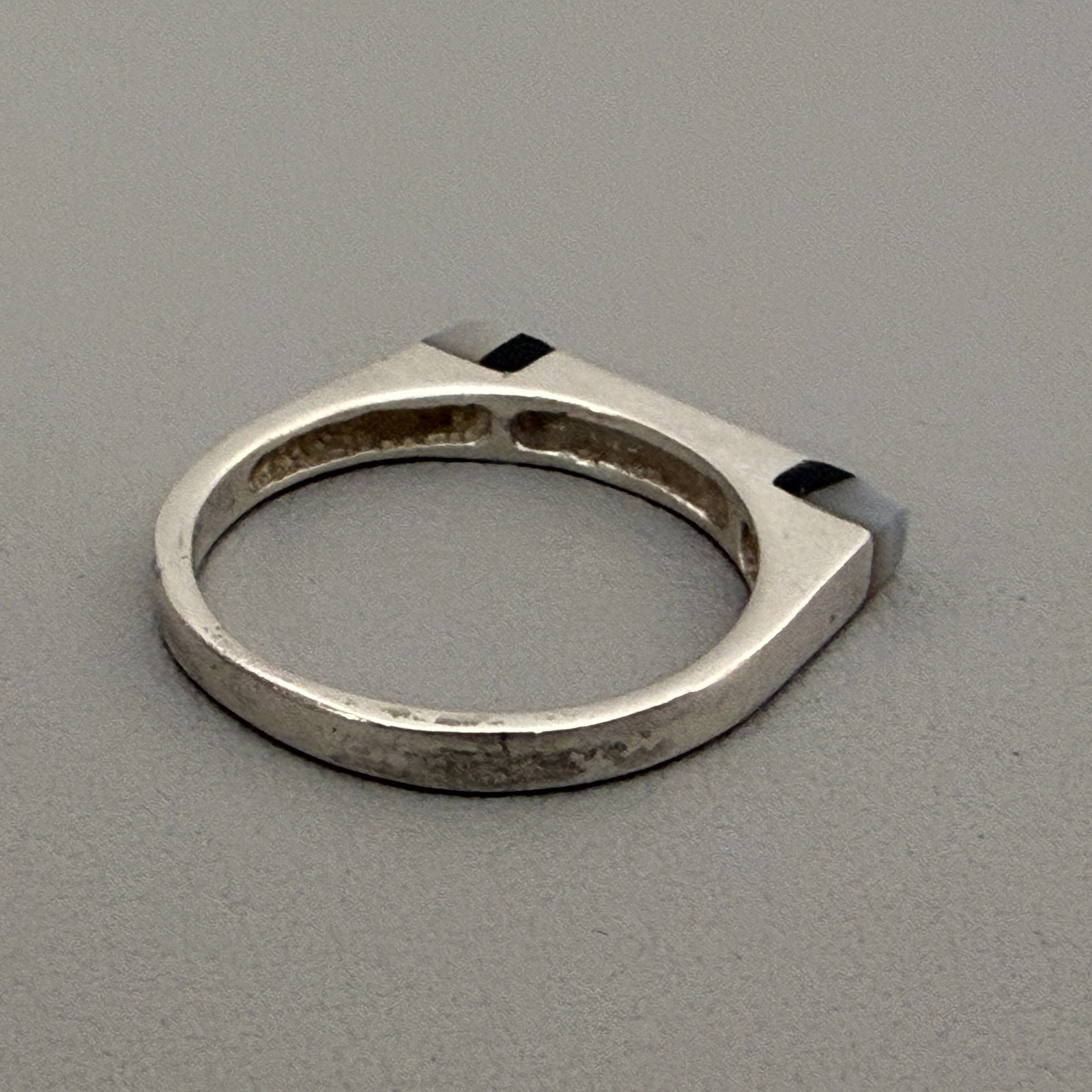 Charles Winston 925 Sterling Silver Onyx Gray Inlay Band Ring Size 7.5