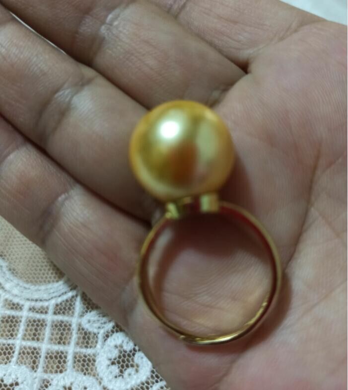 Huge AAAA+ 16mm gold South Sea round Shell Pearl ring size Adjustable 14K GOLD