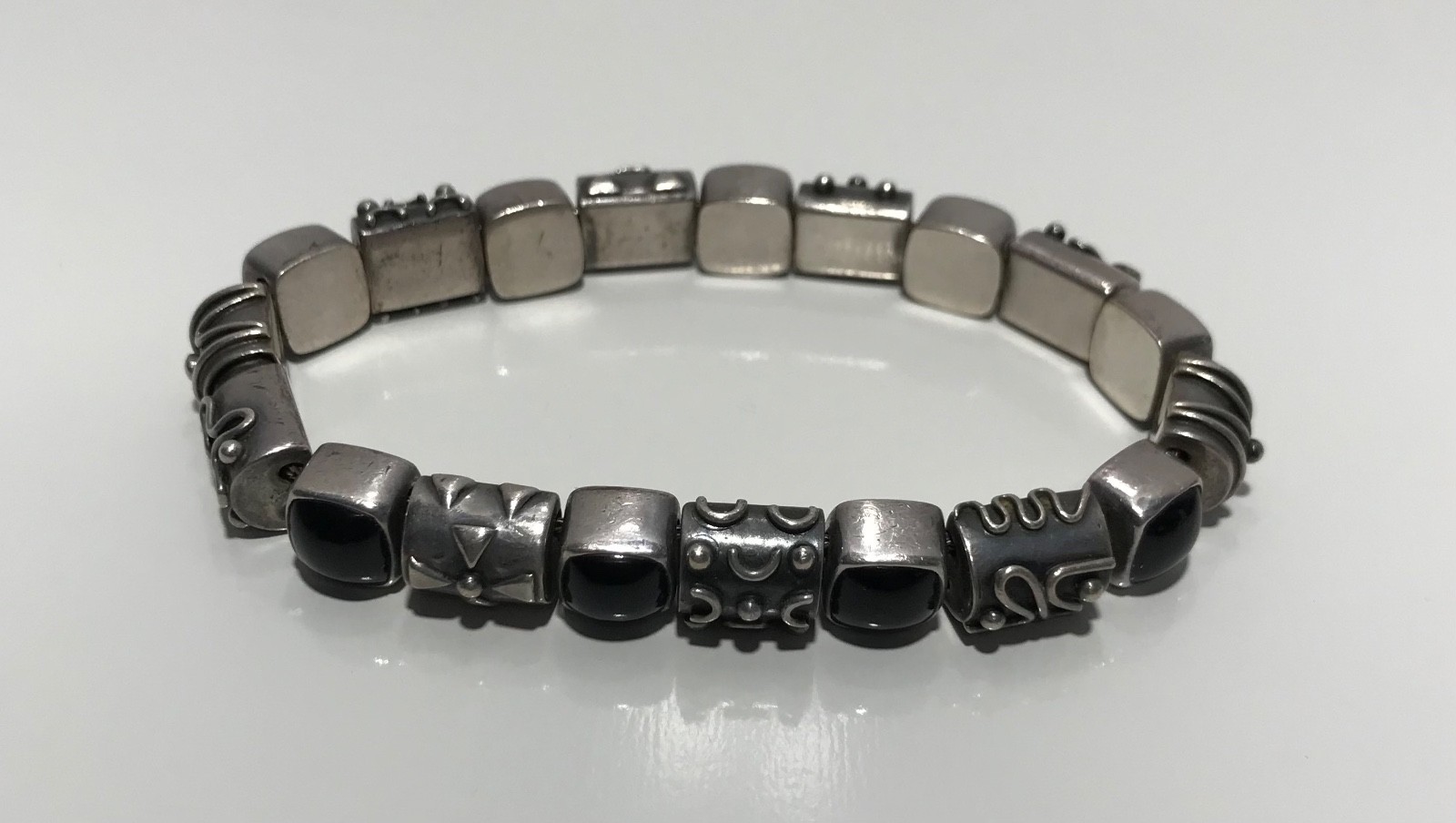 Sterling Silver Deborah Armstrong DAC Modernist Onyx Bracelet 7.25”