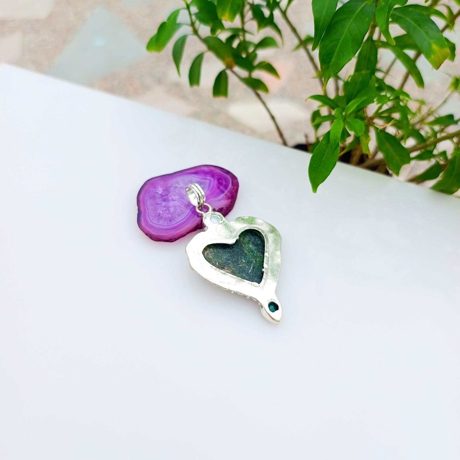 Tree Agate Gemstone Hear Shape Pendant 925 Sterling Silver Handmade Jewelry