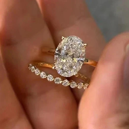 3 Ct Lab Created Diamond Bridal Set Engagement Ring 14K Yellow Gold Plated