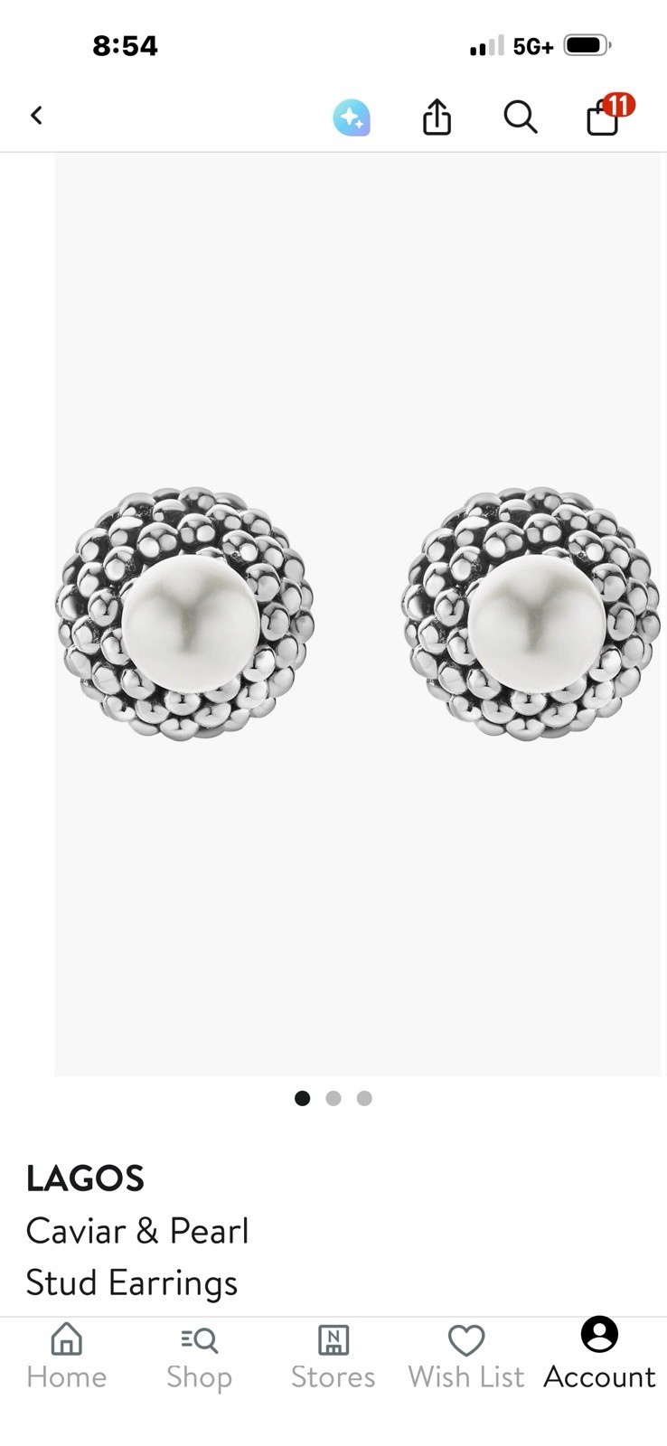 LAGOS Caviar White Round Pearl Stud Earrings Sterling Silver 925 Butterfly